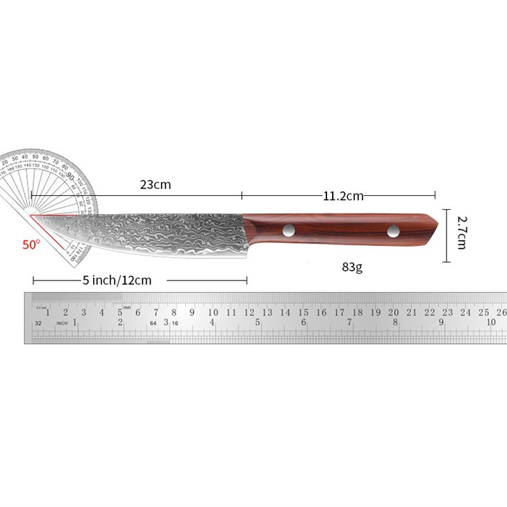 DS-2971B 67 Layer Damascus steel Forged Blade Paring Knife Rosewood Handle Fruit Knife Wholesale (5)